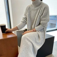 turtleneck full sleeve oversized knit dress female 2020 winter vestidos casual thick twisted women long sweater dress