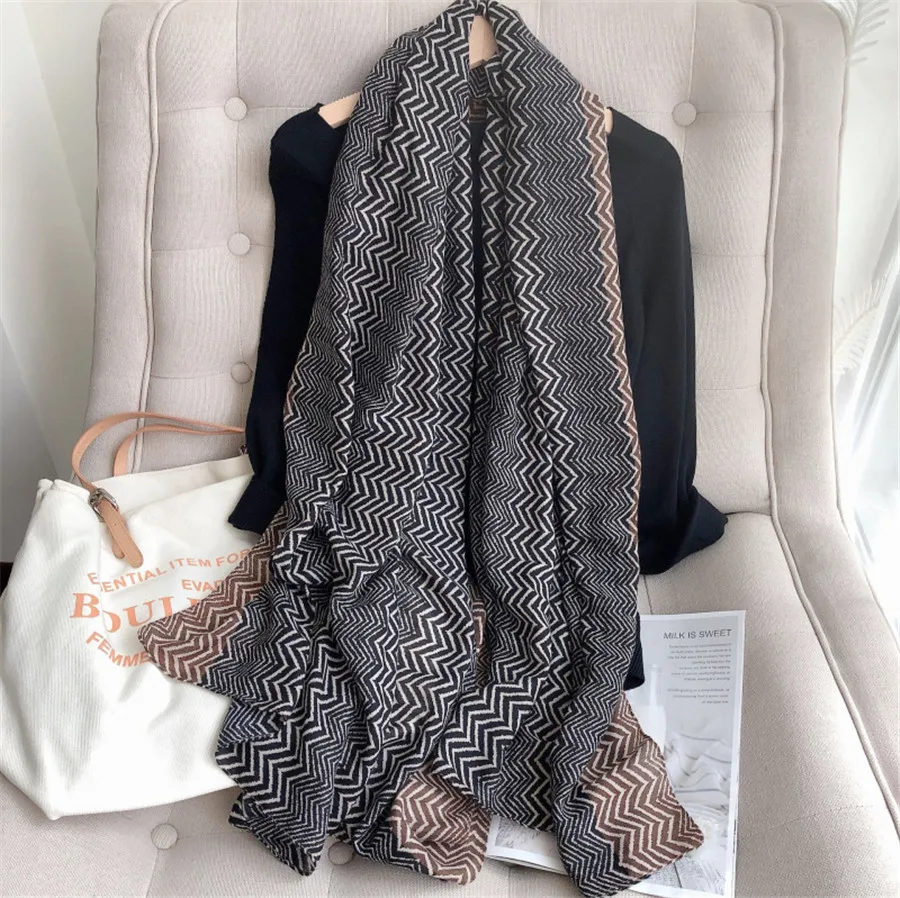 

Ladies Autumn Fashion Ombre Wave Viscose Shawl Scarf High Quality Winter Warm Pashmina Stole Bufanda Muslim Hijab Sjaal 180*90Cm