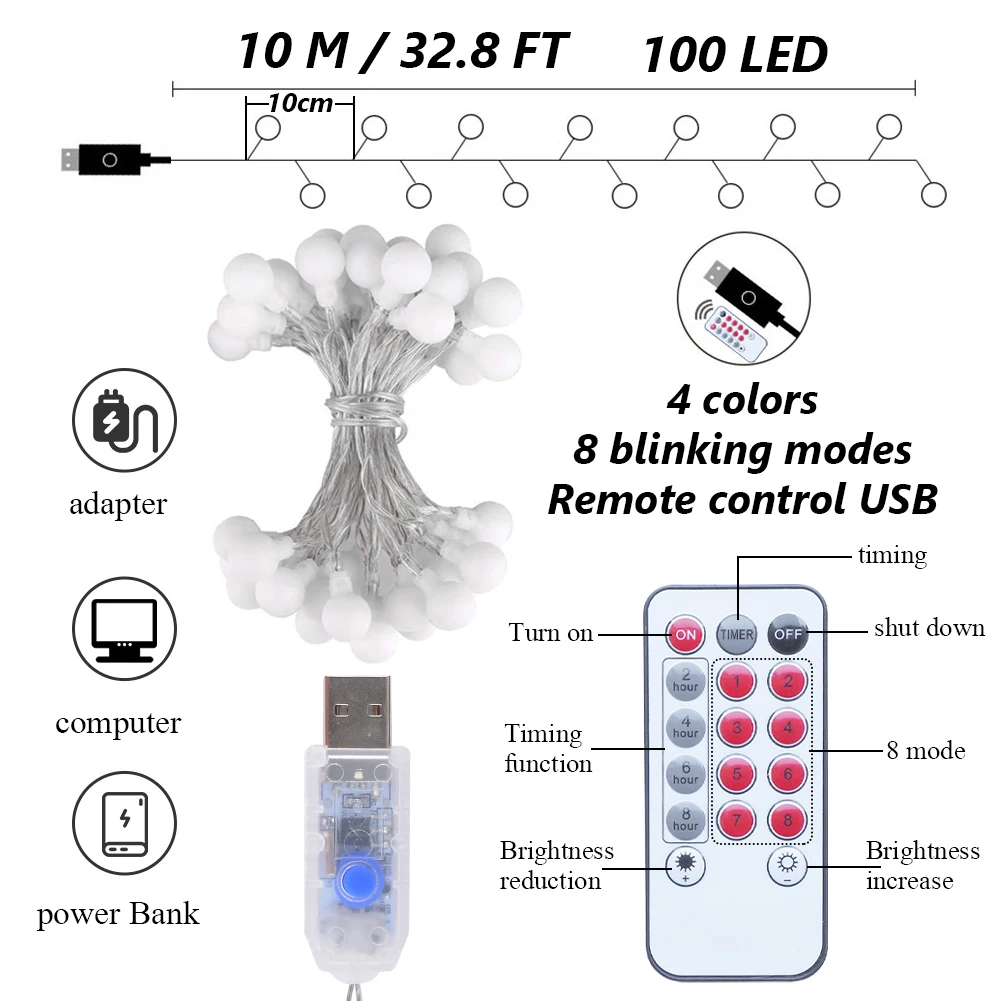 Гирлянда светодиодная Водонепроницаемая на рождественскую елку 10 м 100