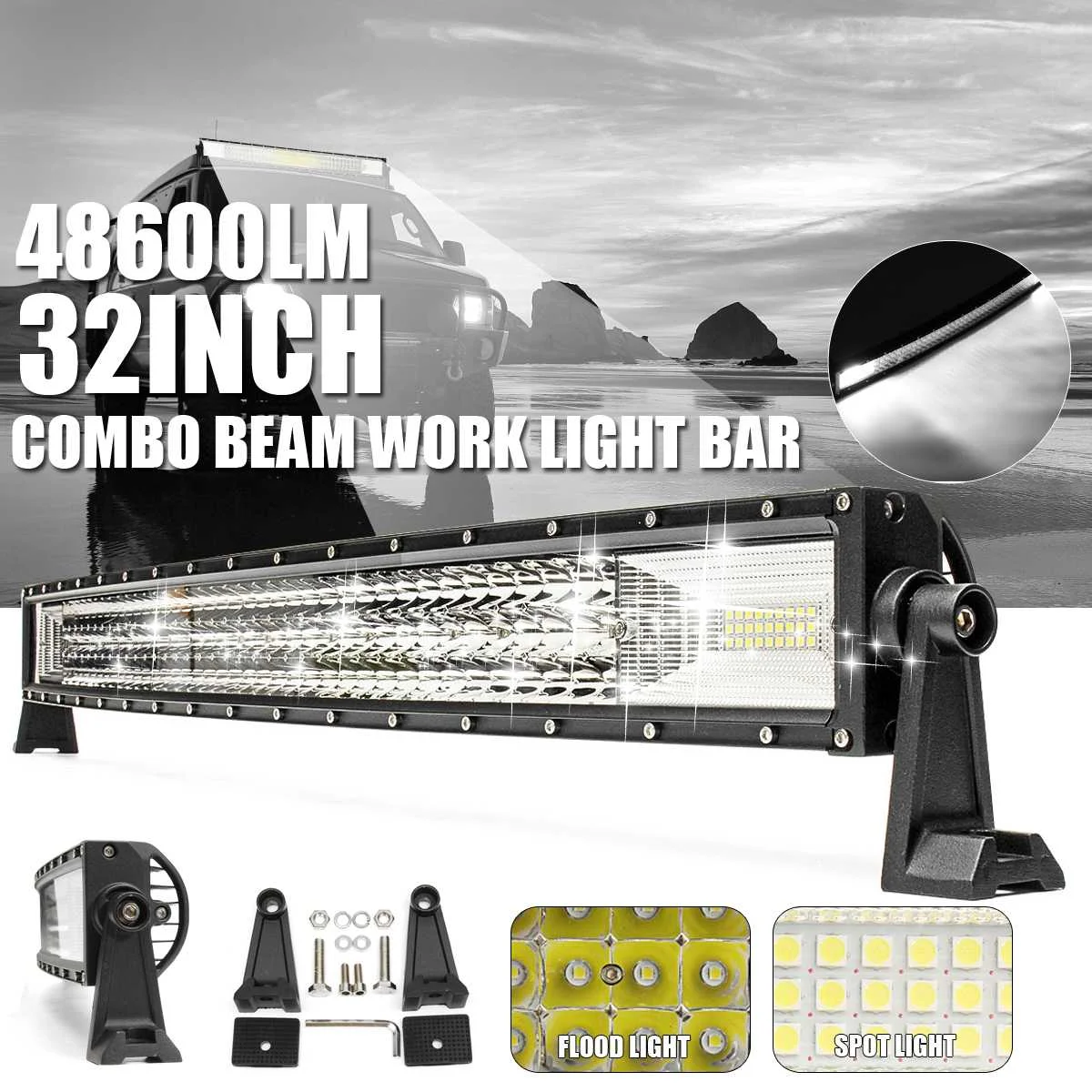 

32-дюймовый 4800 лм световой комбинированный точечный прожектор рабочий светильник 162LED для вождения внедорожника лодки автомобиля трактора г...