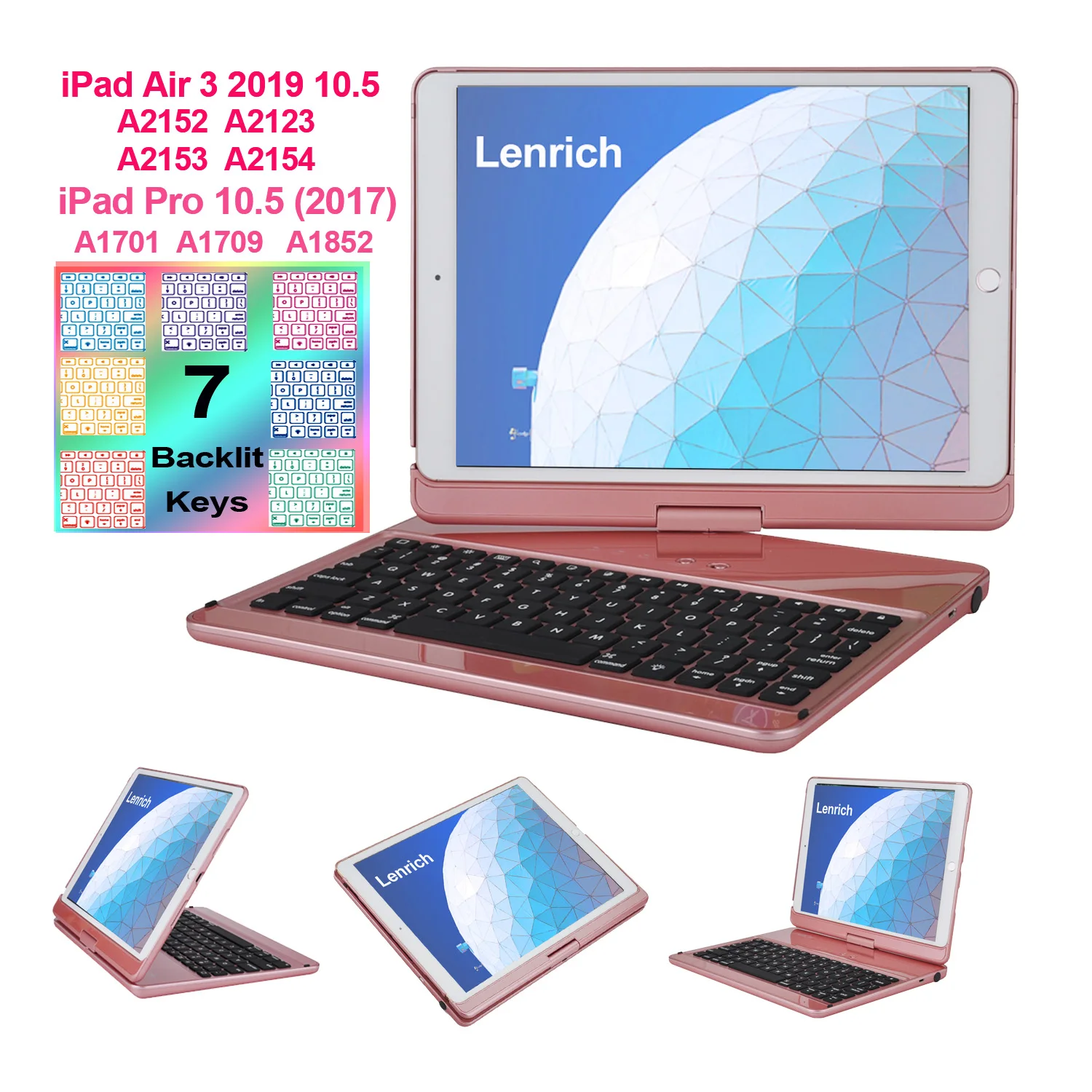 Для ipad air 3 и ipad Pro 10,5 дюймов чехол с клавиатурой с подсветкой клавиш, пластиковый вращающийся на 360 чехол для apple ipad air 3