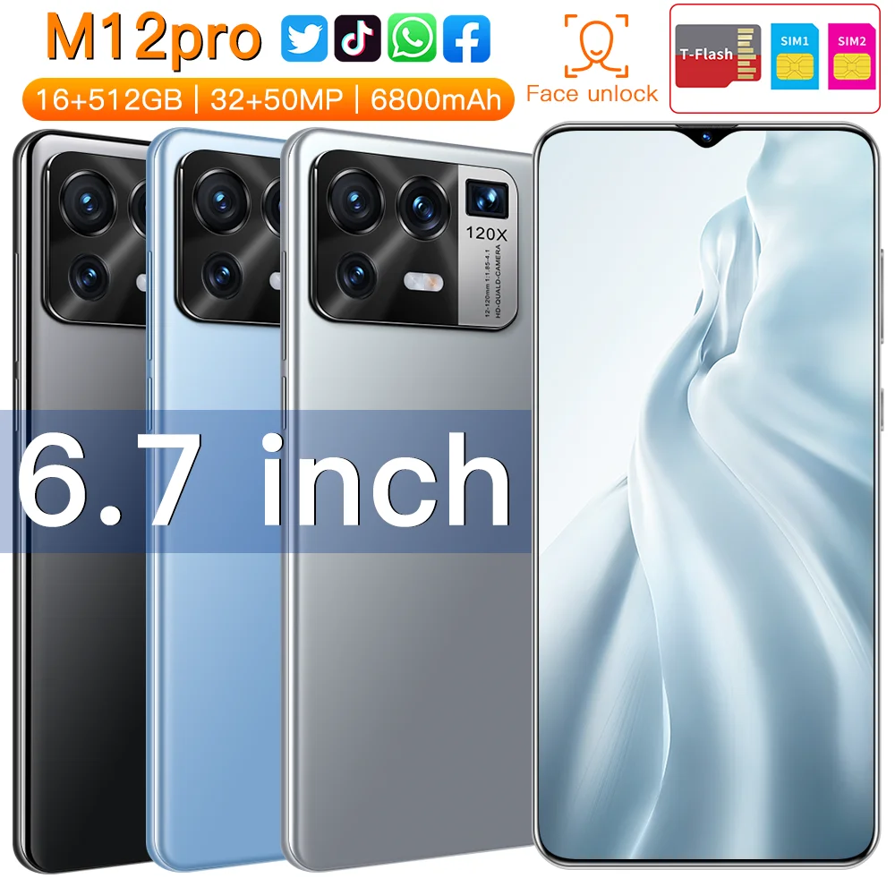 

Mobile Phone Xiao M12 Pro 6800mAh 5G Global Version 16G 512G Smartphone Qualcomm888 Dual Sim Android 11 6.7'' Phone Waterdrop HD