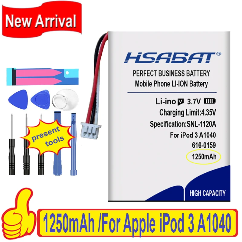 Топ бренд 100% новый 1250 мАч 616 0159 Аккумулятор для iPod 3 3G го поколения A1040 батареи +