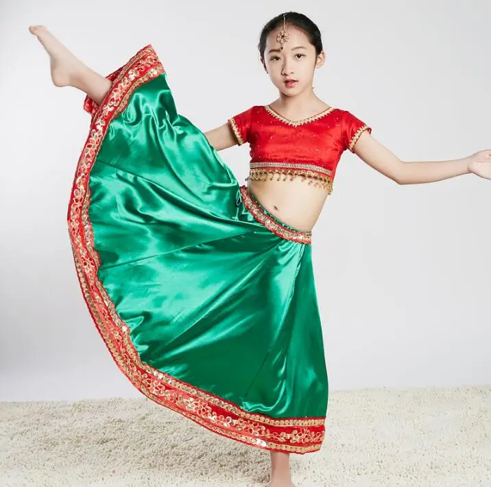 

Sarees India Traditional Children Costume Ethnic Style Lehenga Choli Girl Performance Dance Suits Top+Skirt