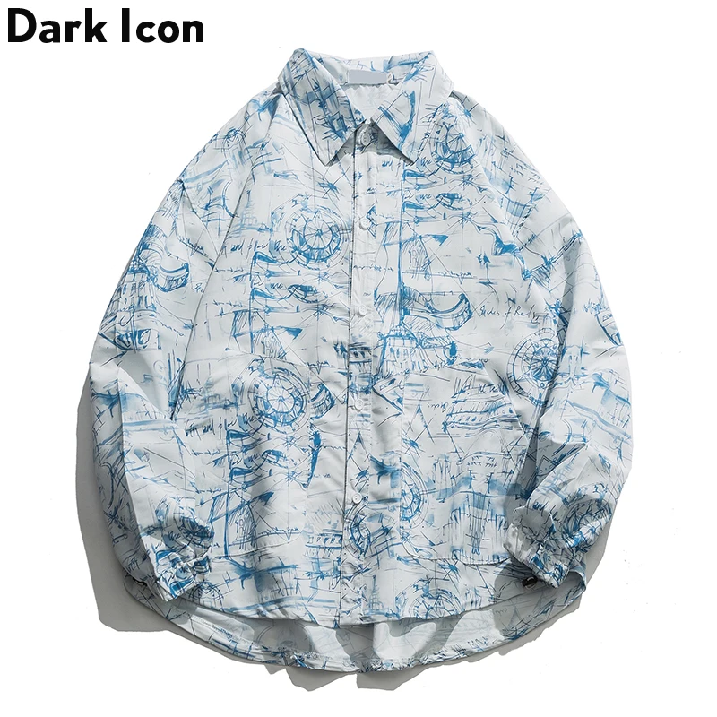 Свободная уличная рубашка в стиле хип хоп с принтом темных икон граффити Мужская