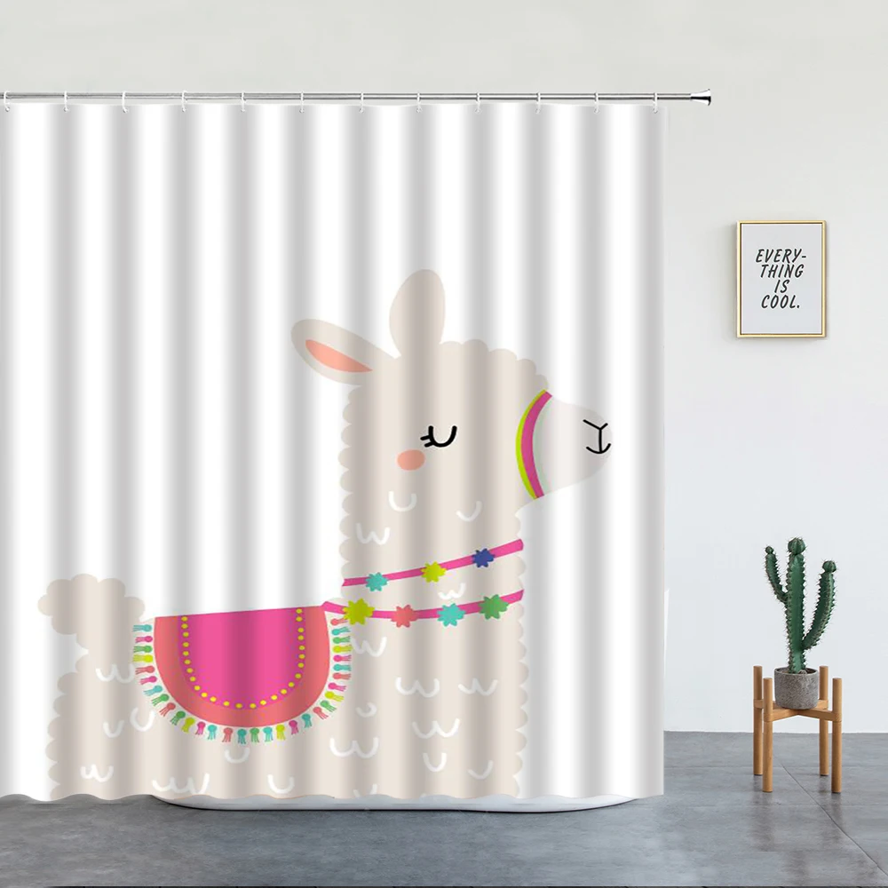 

Рисунок Альпака набор занавесок для душа Смешные Мультяшные животные Роскошная ткань для детской ванной Декор подарок моющийся экран для в...