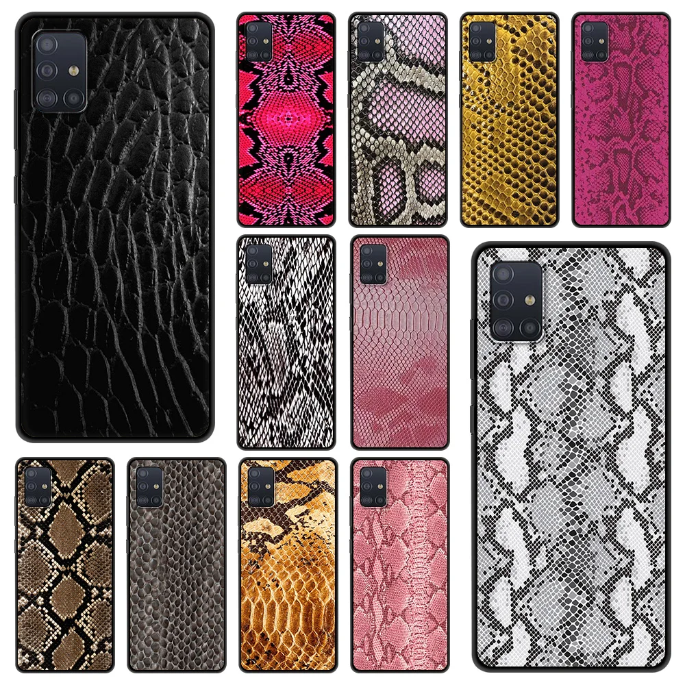 

Pink Leather Snake Shockproof Case For Samsung A51 A71 A21S Bag Fundas Soft Black Cover For Samusng A01 A11 A31 A41 M31 Shell