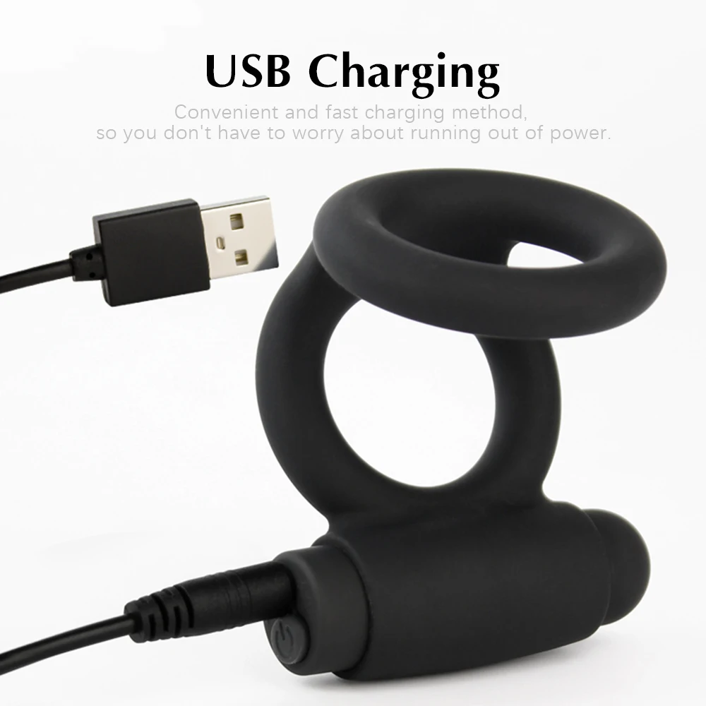 Кольцо вибратор на пенис с двойным кольцом 10 режимов вибрации для мужчин