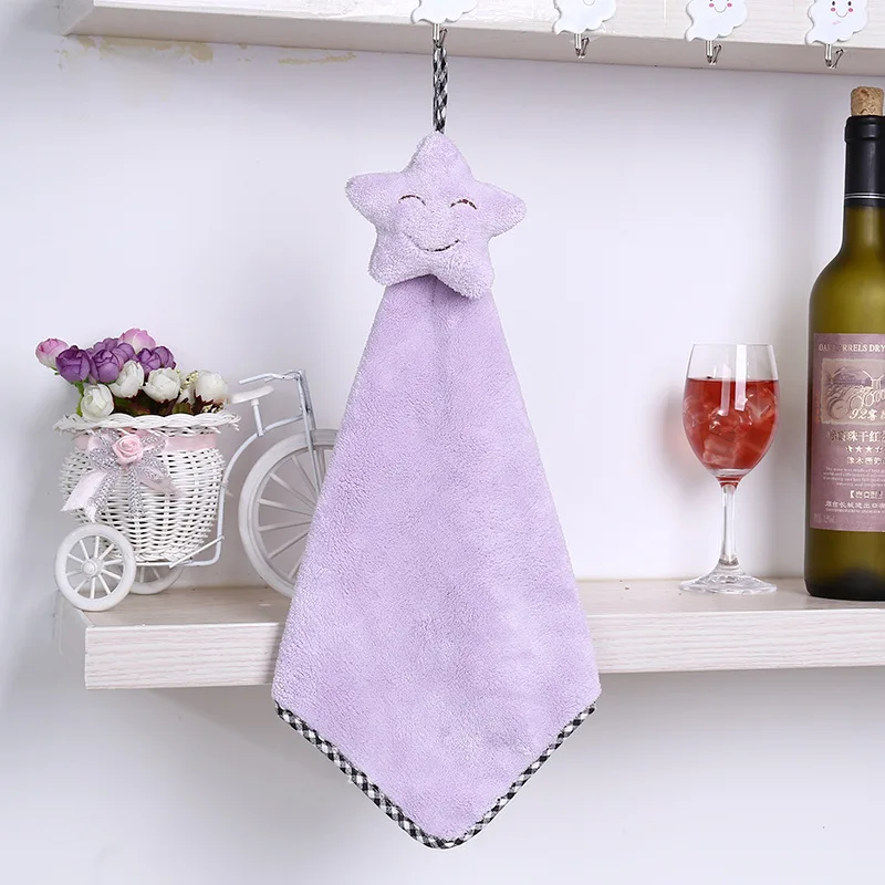 Purple 1 шт. висит милой улыбкой коралловые бархат Полотенца Кухня быстросохнущие Улыбающееся Уход за кожей лица Полотенца для рук абсорбент ворса ткани кухонные полотенца - Цвет: Purple