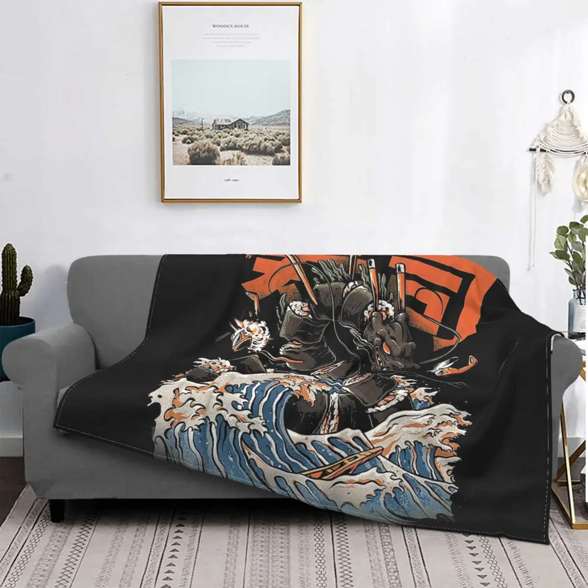 

The Black Sushi Dragon Great Wave Wool Blanket food kanagawa kaiju Awesome Throw Blanket for Home Hotel Sofa 150*125cm Bedspread