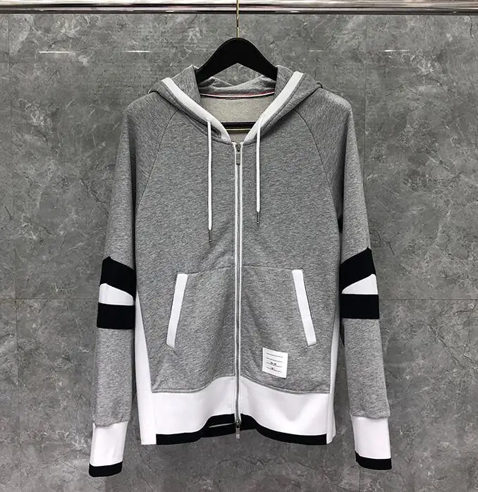 

Fashion TB 2021 THOM Brand Hip Hop hooded Clothing Cotton Jacket Men Women Sweatshirts Hoodies Patchwork Casual Sportswear Coat