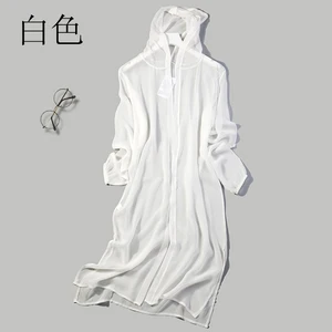 Женская тонкая толстовка из 100% шелка тутового шелкопряда разных цветов, длинный кардиган, верхняя одежда, JN169