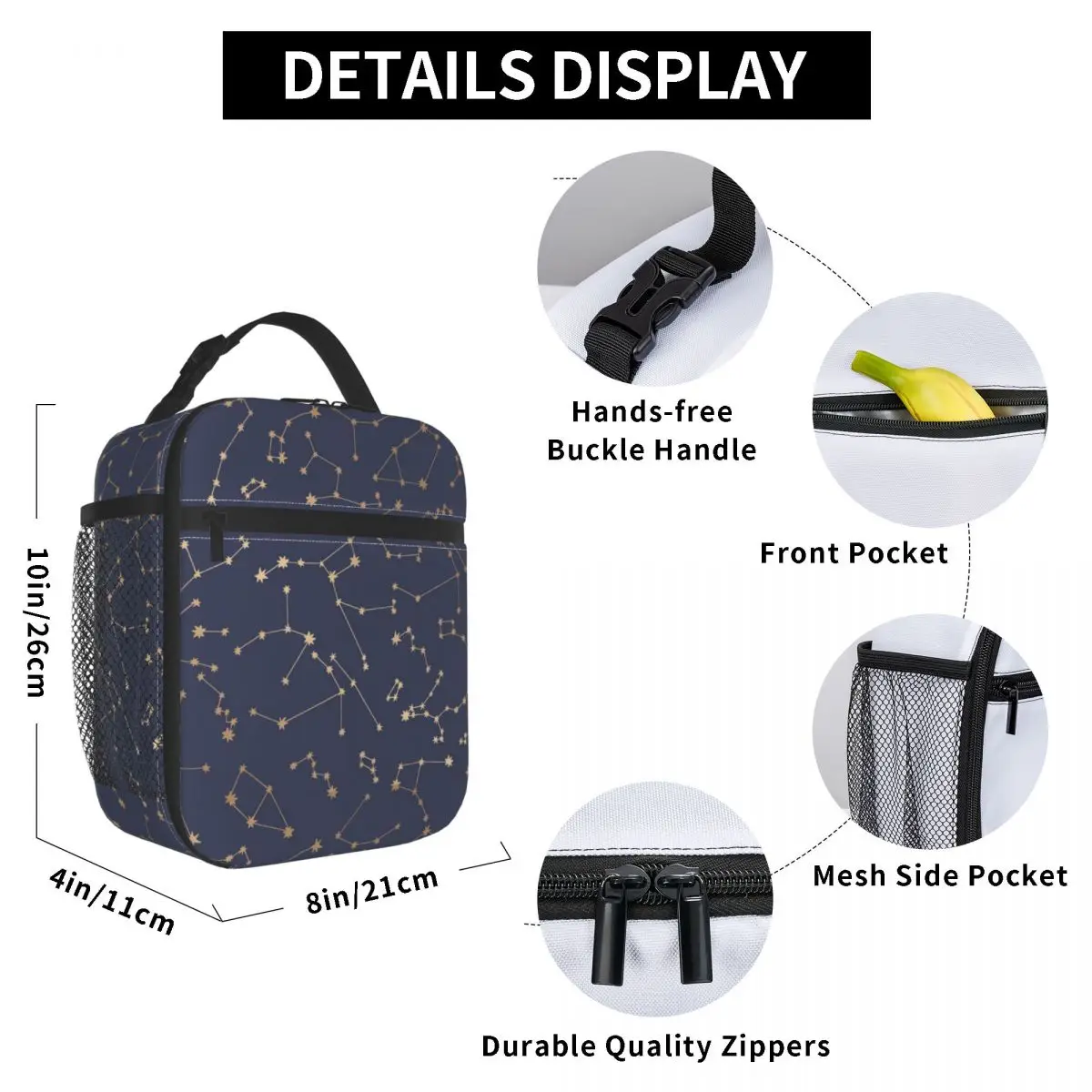 

Constellations Lunch Bag for Women Men Large Insulated Lunch Box with Water Bottle Holder and Pockets