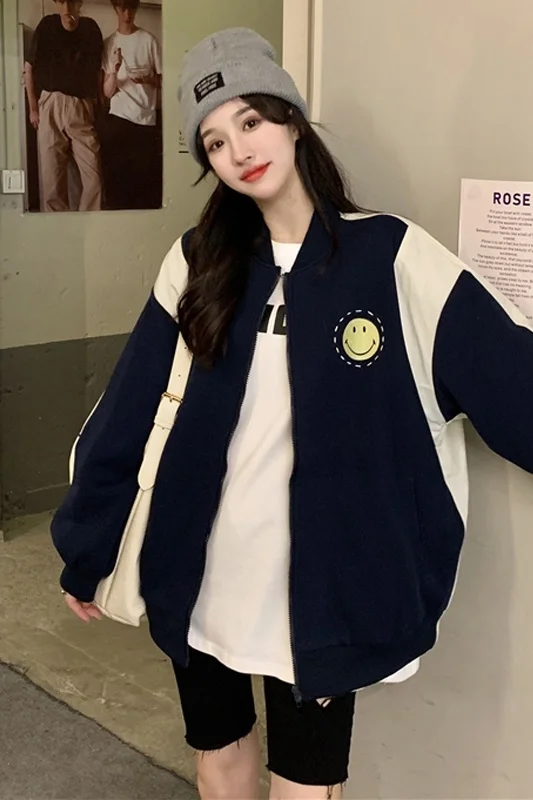 Куртка женская осенняя с принтом смайлика длинным рукавом | Женская одежда