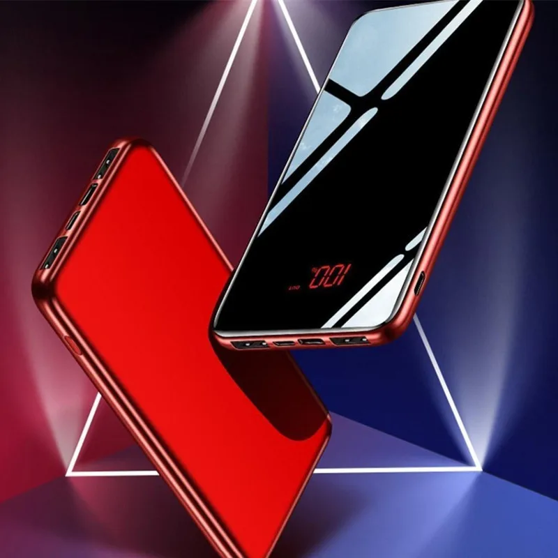 Ультратонкий зеркальный внешний аккумулятор 30000 мАч для xiaomi mi iphone портативное