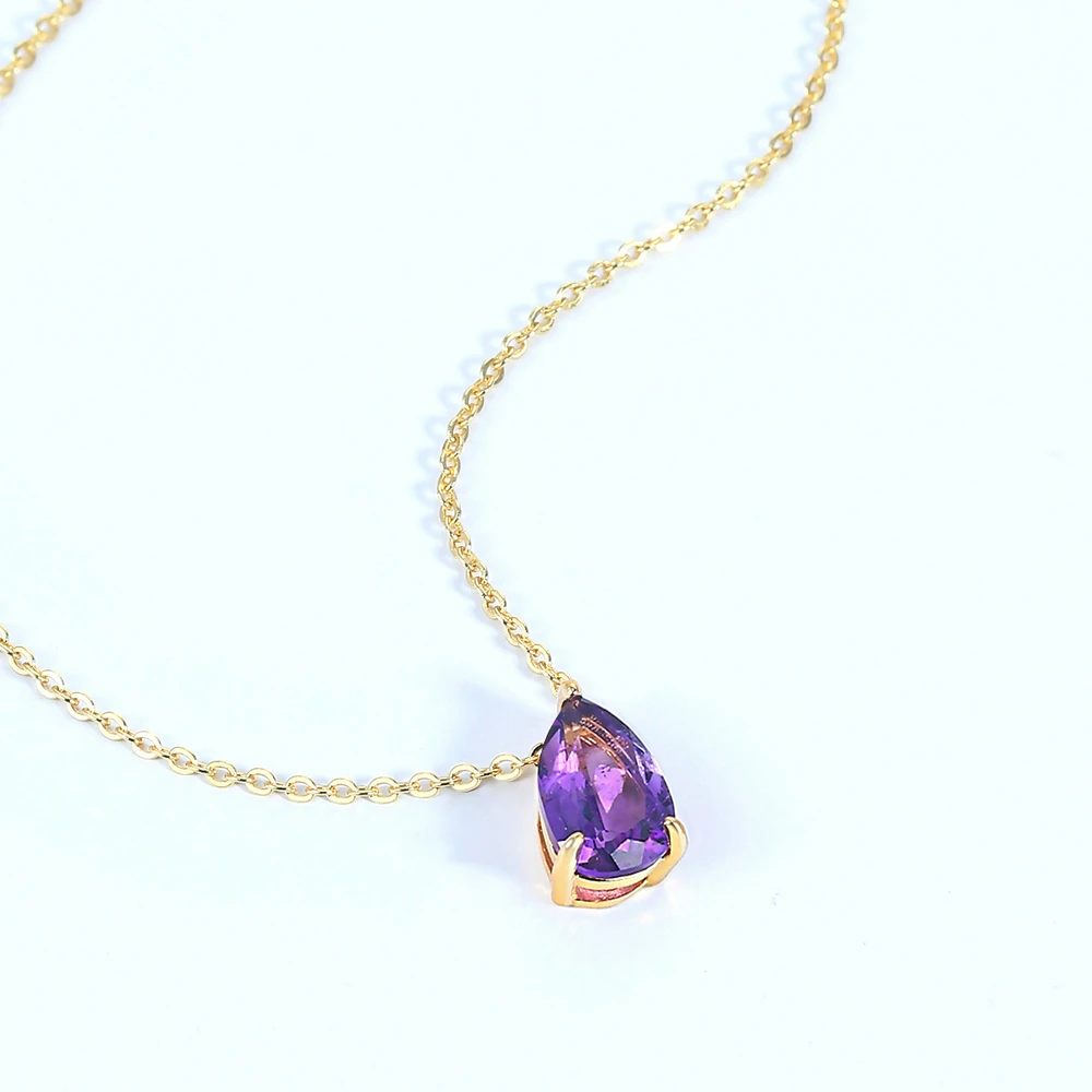 MoBuy Pendant Necklace For Women Water Drop 100% Natural Amethyst S925 Silver Yellow Gold Plated Fine Jewelry Gift MBNI072 | Украшения и