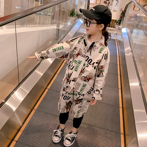 INSпопулярный костюм для девочек хлопковый костюм с принтом с героями мультфильмов для детей от 4 до 13 лет костюм из 2 предметов Детская одежда Одежда для девочек детская одежда