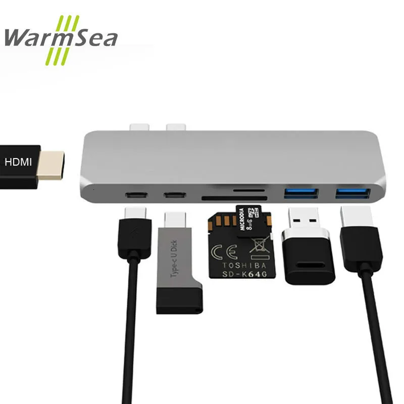 USB C концентратор TYPE C Thunderbolt 3 адаптер USB-C док-станция с HDMI 4k PD USB 3,0 SD TF кард-ридер для MacBook Pro Air 13 15