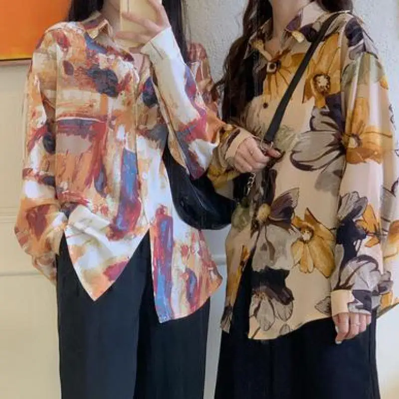 

Genayooa Korean Vintage Blouse Long Sleeve Womens Tops And Blouses Chiffon Streetwear Tie Dye Print Shirts Office Ladies Autumn