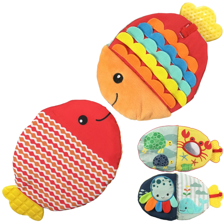 

Animals Fish Soft Cloth Fun Book Baby Intelligence Development BB Sounds Learn Picture Cognize Quiet Book Rattle Baby Toy DS9