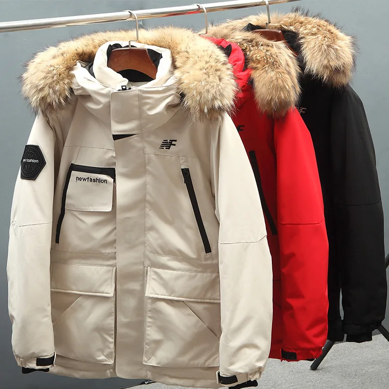 

Down jacket men's outdoor sports thickened warm large wool collar hooded fashion trend down jacket