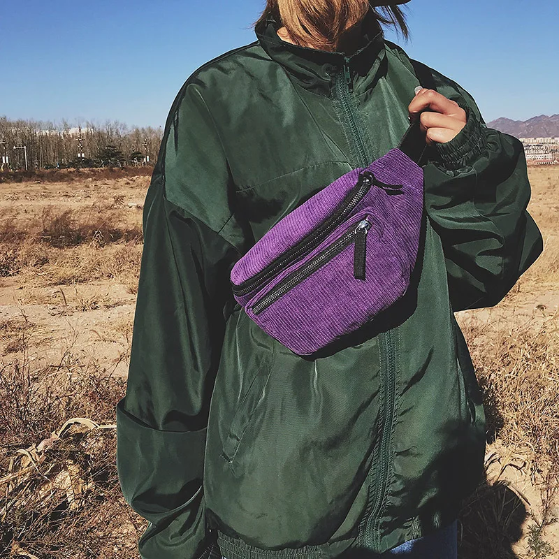 Бархатная Женская Вельветовая Сумка-пояс на молнии нагрудная сумка Спортивная