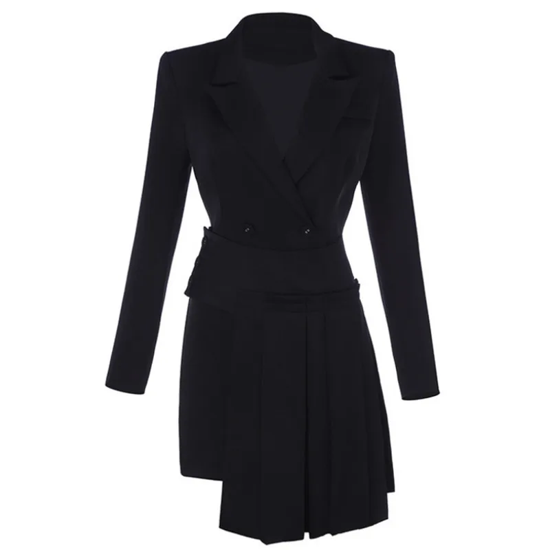 Женское асимметричное офисное платье-блейзер DEAT двубортное плиссированное с