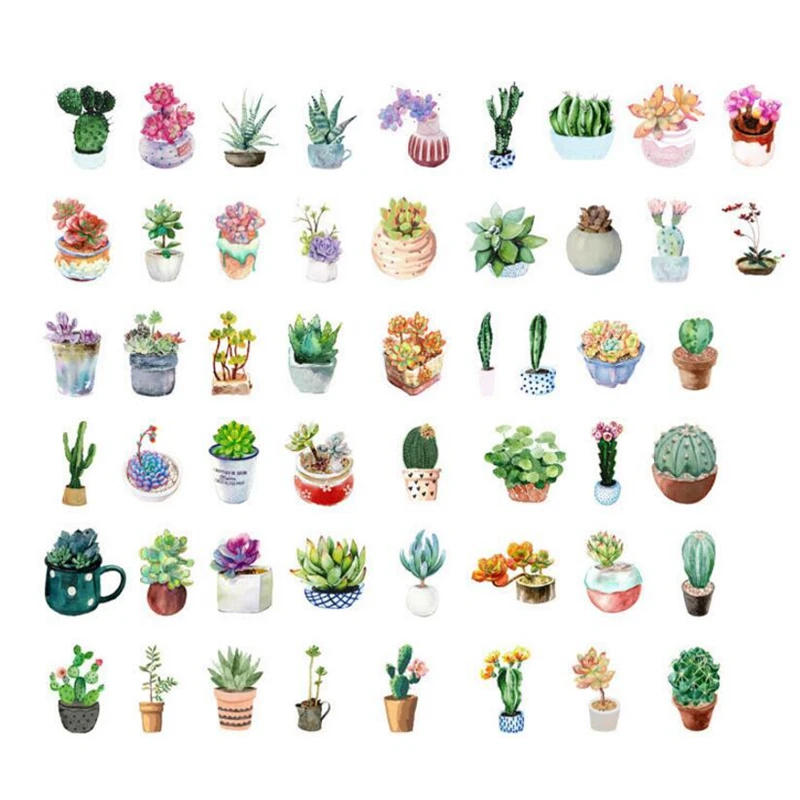 50 шт./лот кавайные наклейки с зелеными растениями и кактусами Декоративные