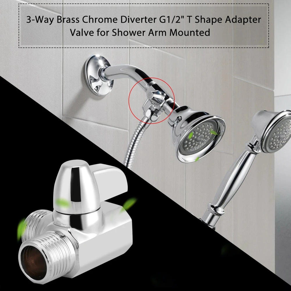 

3-Way Brass Chrome Diverter G1/2" T Shape Adapter Valve for Shower Arm Mounted