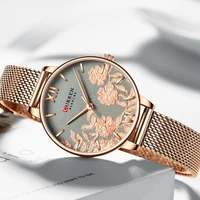 curren fashion watch women stainless steel mesh band charming with flower wrist casual quartz wristwatches