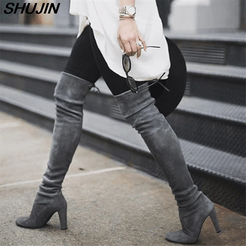Winter Boots Women Women Knee-High Boots Lace Up Sexy High Heels Women Shoes Lace Up Warm Fashion Boots