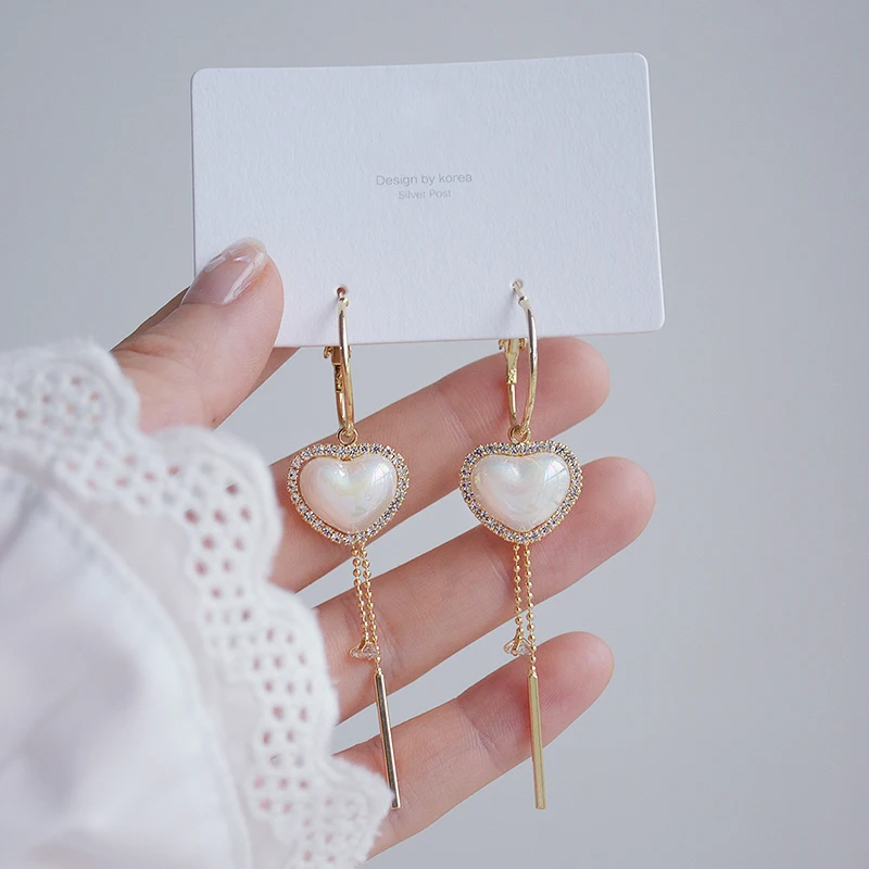 

Vintage Exquisite 14k Real Gold Jewelry Pearl Heart-shaped Earrings for Women Luxury AAA Zircon Stud S925 Silver Needle Hot Gift