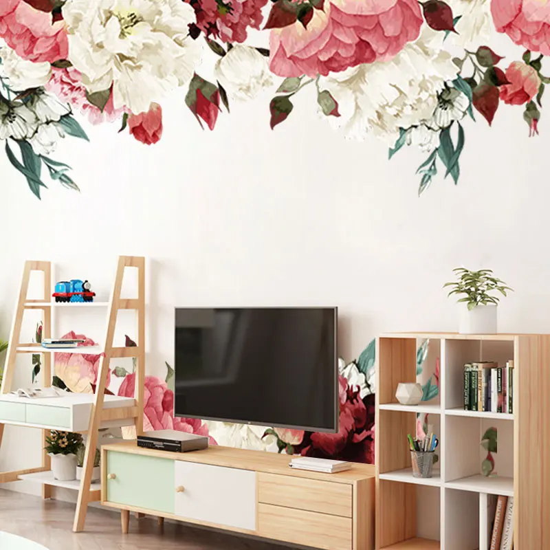 

2PCS=1Sets 3D Chinese Style Peony Flower Baseboard Wall Stickers For Living Room Bedroom Furniture Home Decal 45*60CM*2