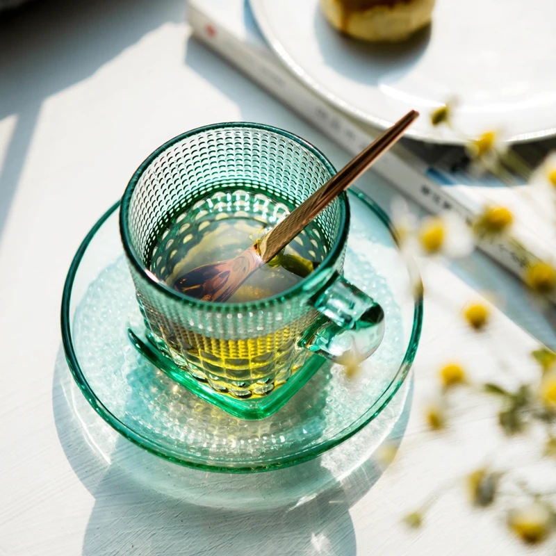 

Vintage Nordic Coffee Cup Glass Transparent Luxury Breakfast Tea Set Personality Solid Color Tazas De Cafe Coffeeware DK50CT