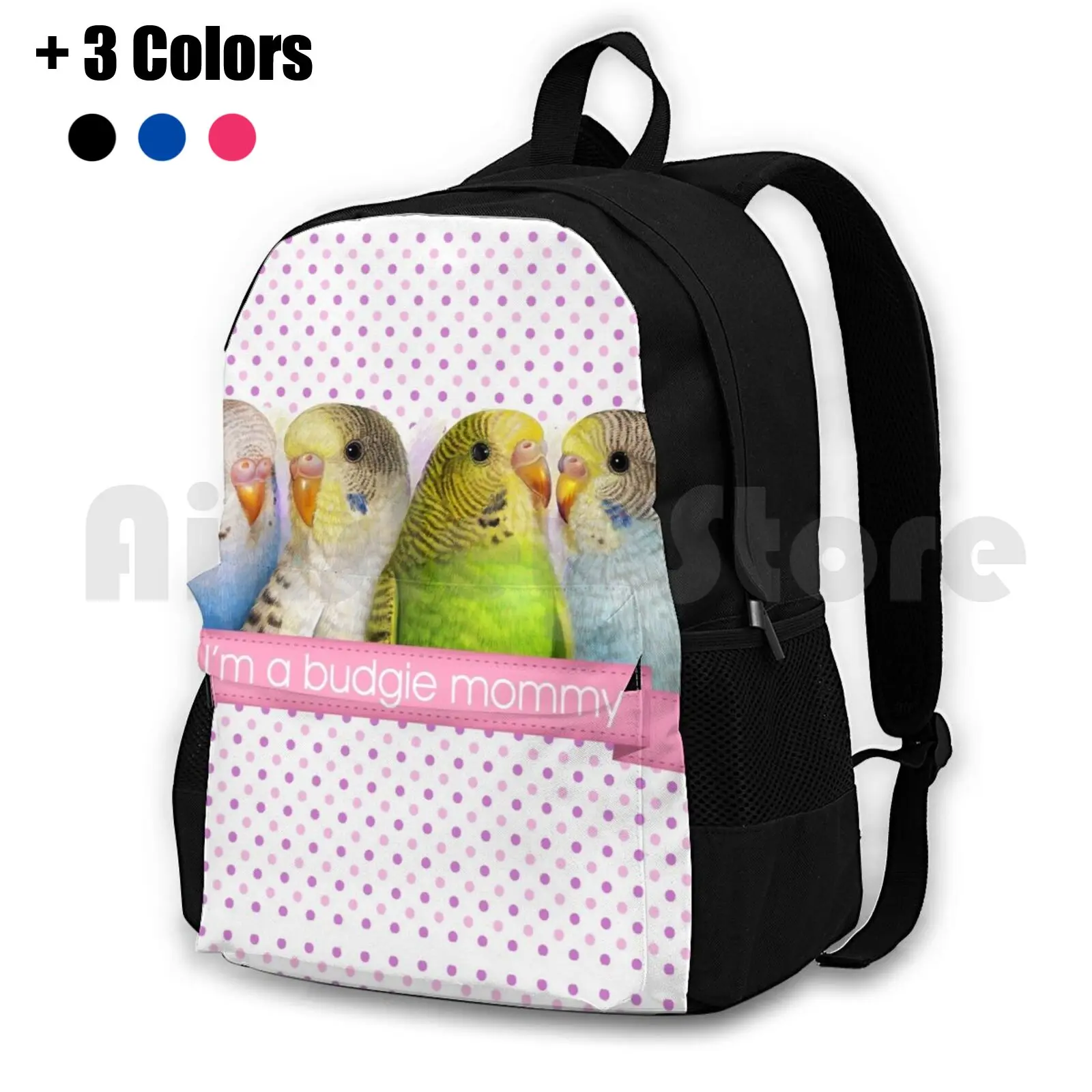 

Budgerigars Realistic Painting Outdoor Hiking Backpack Riding Climbing Sports Bag Budgie Budgie Parrots Bird Bird Portrait