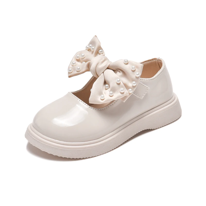 Girls Princess Shoes Pearls Big Bow Mary Janes Patent Leather Oxford For Kids Baby Children Casual Black White |
