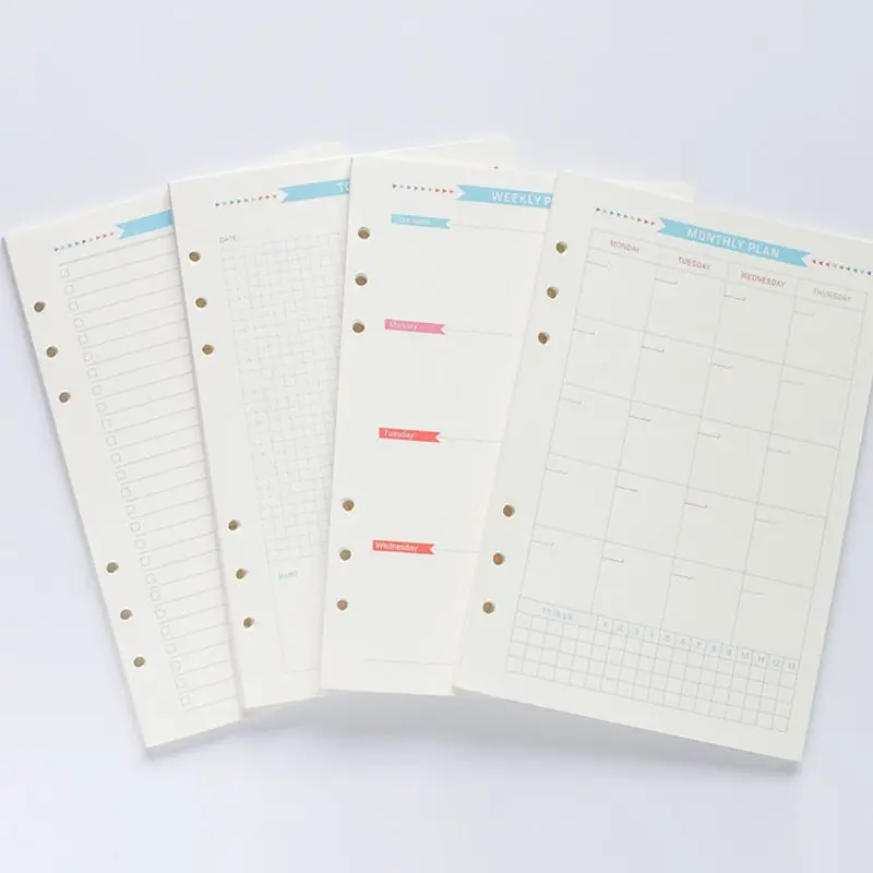 

6 Holes Loose Leaf Notebook Spiral Planner Refill Inner Paper for A5 Pages Diary Weekly Monthly Plan To do List Colorful Pattern