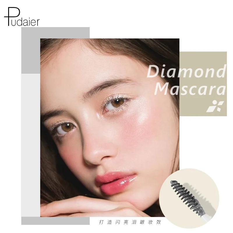 Pudaier diamond glitter mascara quick dry water drop makeup long lasting waterproof curling thick shiny eyelash |