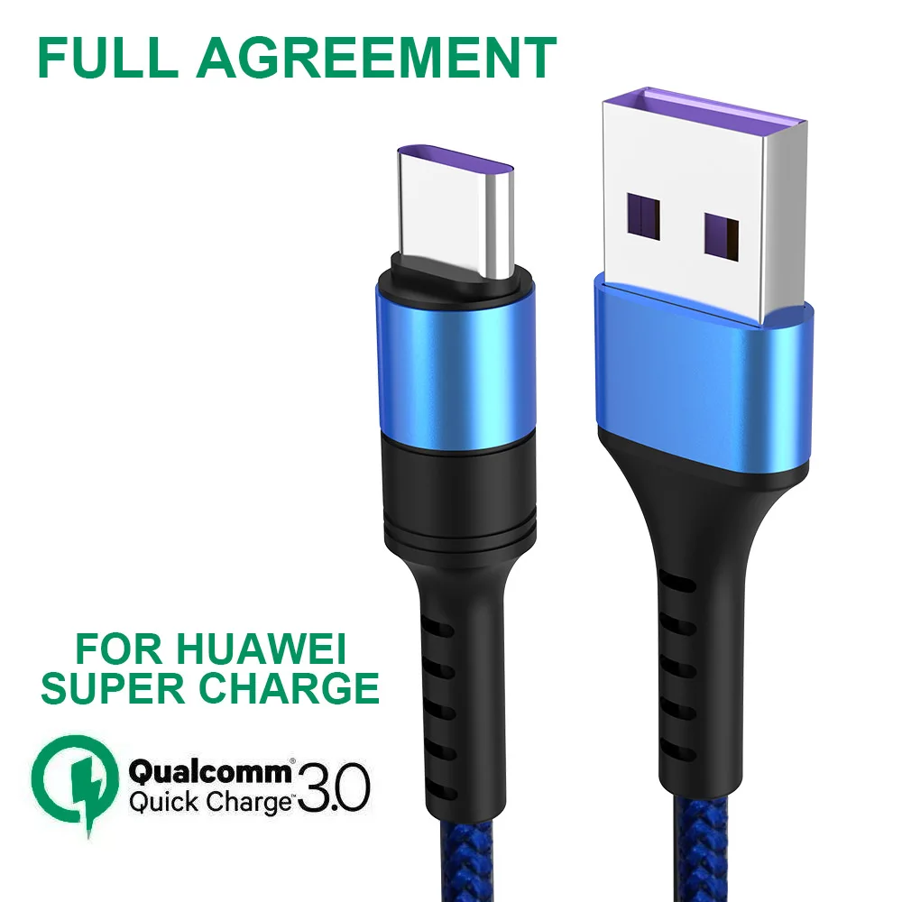 Синий Кабель usb type-C для huawei mate 30 P30 P20 Pro Lite 5A шнур для быстрой зарядки samsung Xiaomi Redmi Note 7 USBC кабель type-C - Цвет: Синий