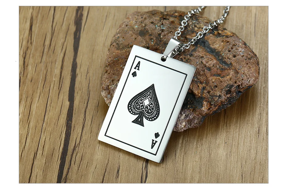 Vnox Lucky Ace Of Spades мужское ожерелье Серебряный тон покерный кулон для мужчин из нержавеющей стали казино Фортуна игральные карты
