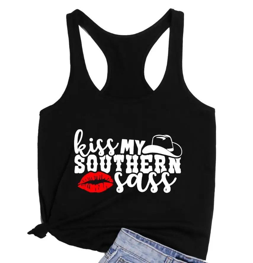 Свободные майки kiss my South sass летние без рукавов для девочек Женский Повседневный