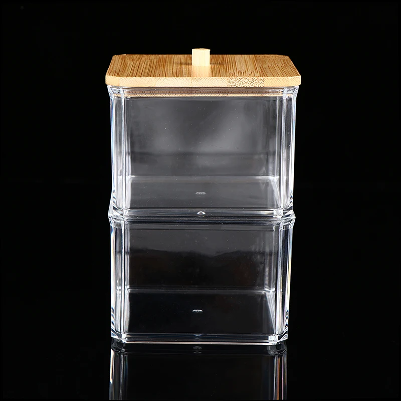 

1X Makeup Cotton Pads Swab Storage Bin Cosmetics Organizer Box with Bamboo Cover