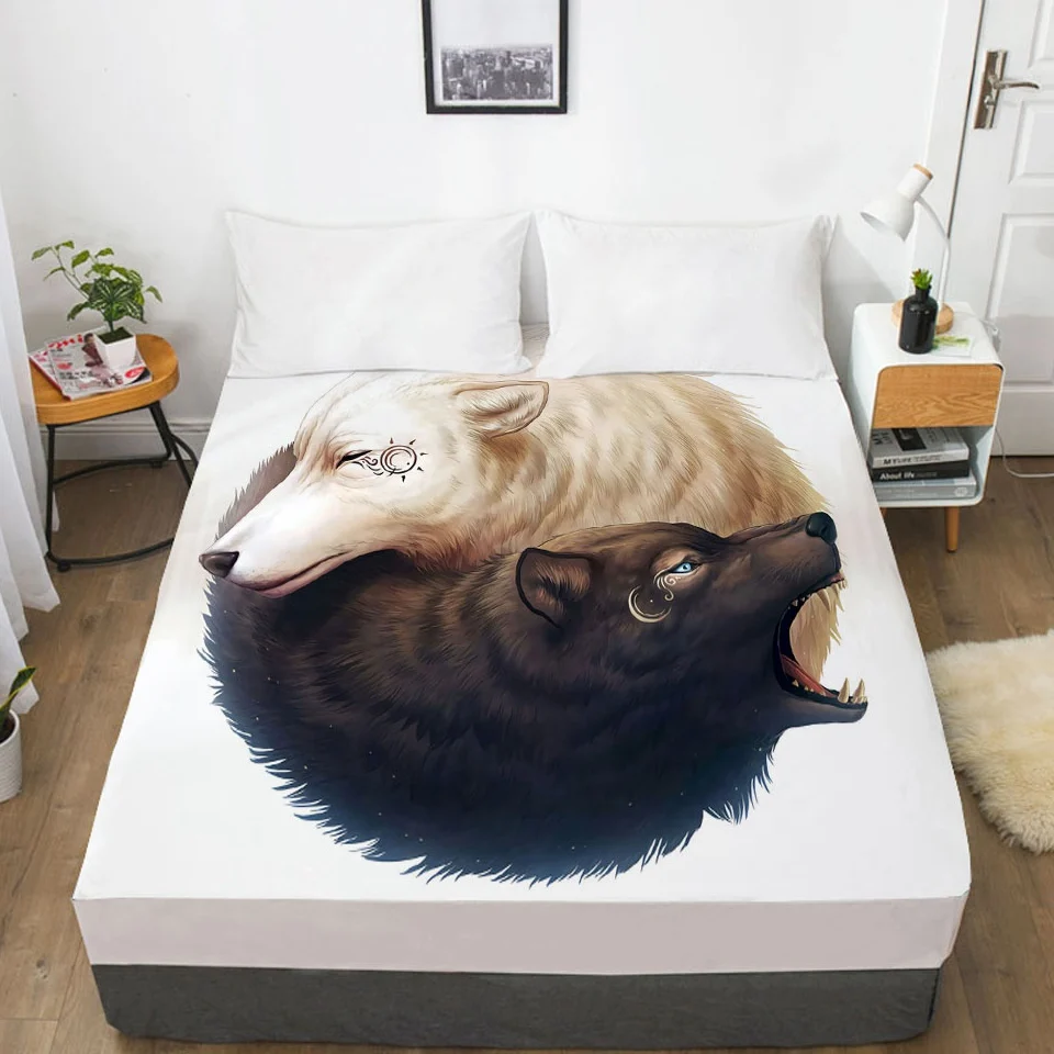 

3D Bed Sheet With Elastic Fitted Sheet Double Mattress Cover 135/150/180/200/160x200 Bedding Animal yinyang deer