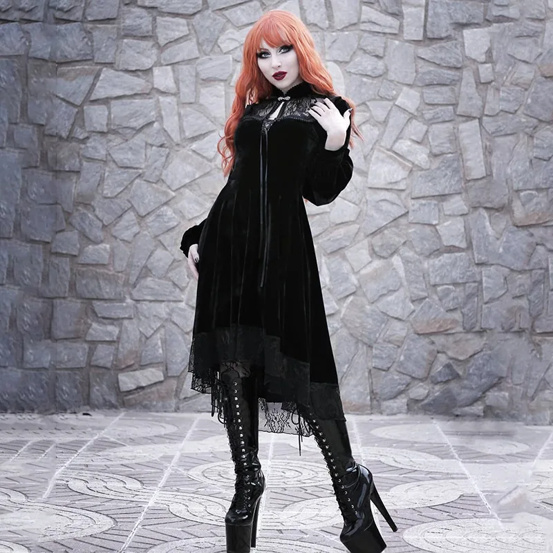 

Corsets Dresss for Women French High Collar Autumn Waist Slim Dress Women's Design Lace Up Small Black Dress Costumes