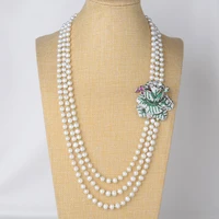 28 32 3 strands white pearl flower cz connector necklace