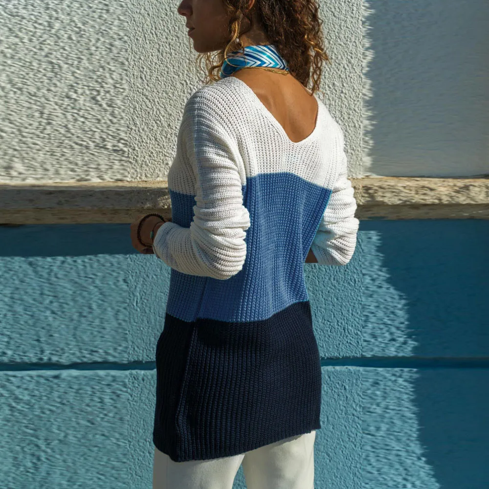 Женский свитер с v-образным вырезом Зимний пуловер в стиле пэчворк джемпер-блузка