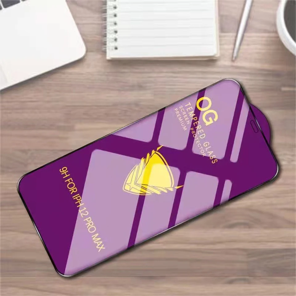 50Pcs Golden Armor OG Big Curved Full Glue For Iphone 11 12 13 Pro Max X XR XS Max 6 7 8 14 Plus Screen Protector Tempered Glass