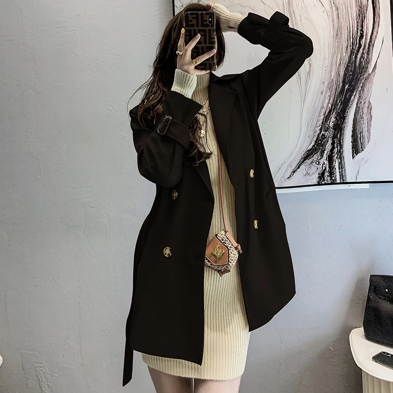

Women's Za Autumn Winter Trench Coat Double Breasted Slim Overcoat Vintage Long Sleeve Slim Wndbreaker Chic Outerwear Cloth