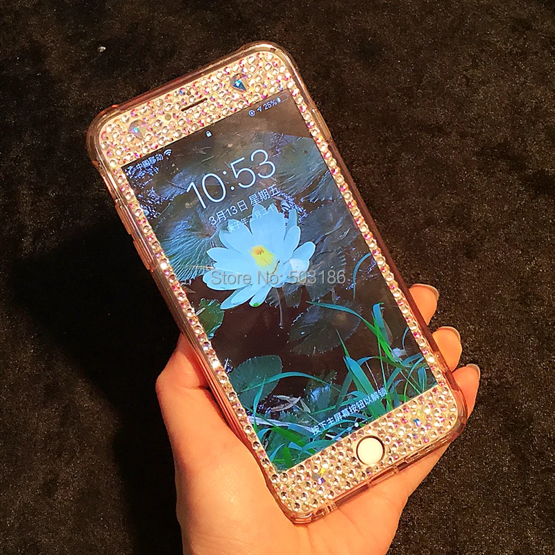 Противоударный силиконовый чехол для телефона со стразами защита экрана из