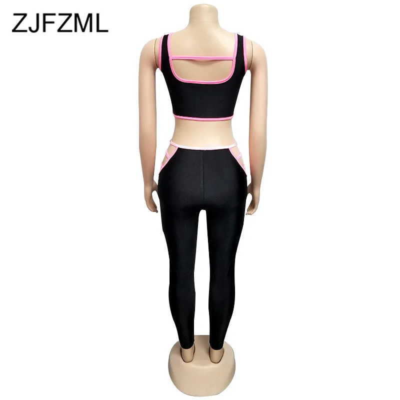 

Striped Sexy Two Piece Set Summer Clothes for Women Tank Backless Crop Top + Side Hollow Out Skinny Pants Plus Size Sports Suit